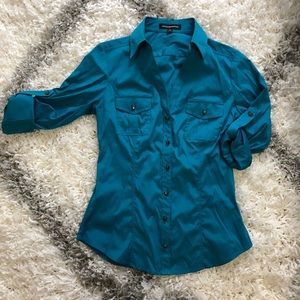 Express Teal fitted military shirt XS